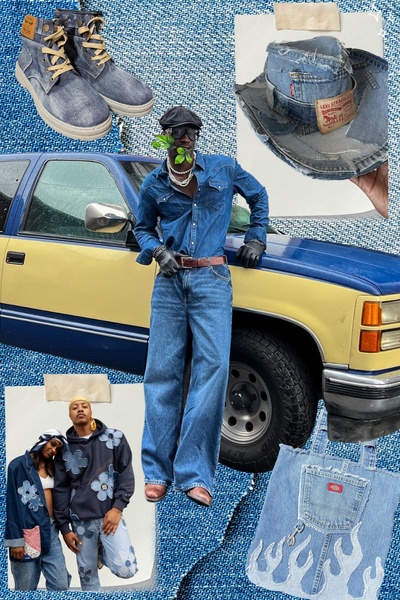 denim jeans, denim shirt, denim jacket, denim hoodie, denim hat, denim tote bag, denim sneakers, brand awareness, lifestyle, editorial, bold, energetic, blue, neutral